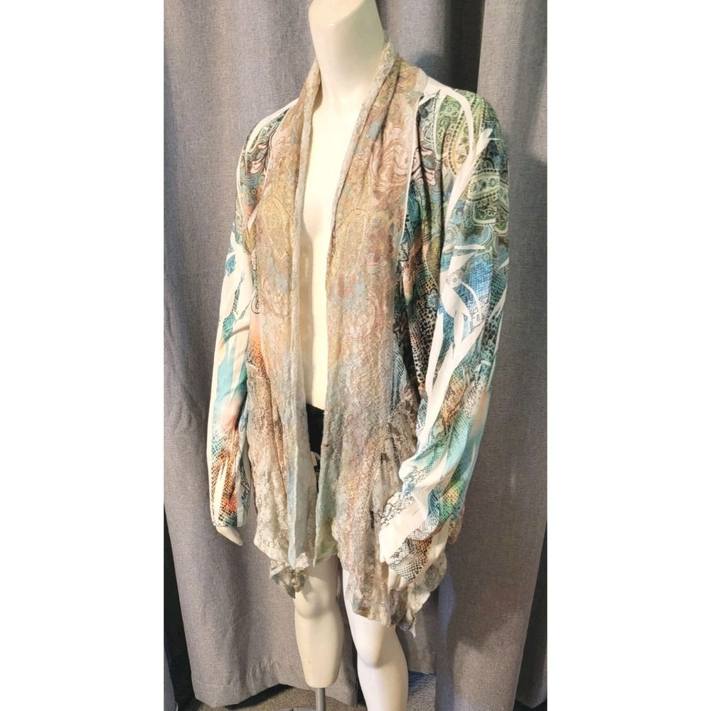 Whimsy Fairy COVER CHARGE Open Waterfall Front Pastel‎ Ombre Lace Cardigan SZ 1X - Picture 11 of 13